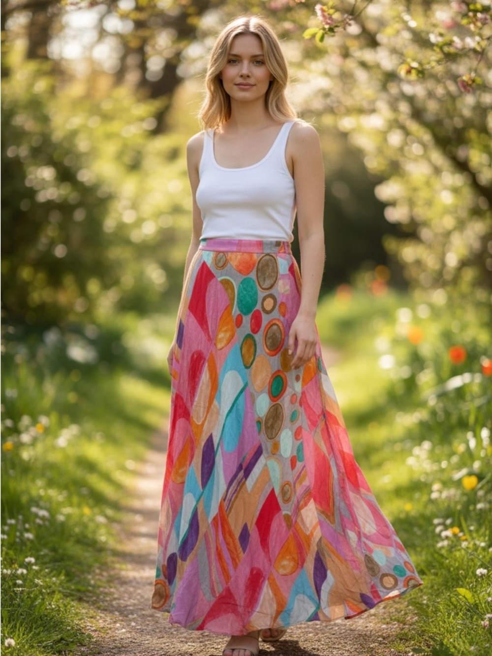 Aldomartins Colorful Geometric Print Maxi Skirt - Pink Multi
